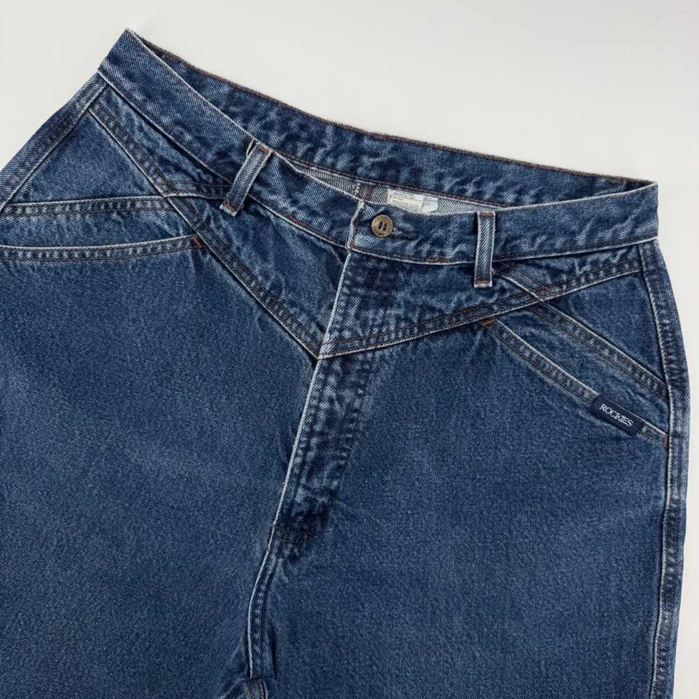 Rockies Jeans Women 15/16 Blue High‎ Waisted Western Yoke Tapered Leg Vintage